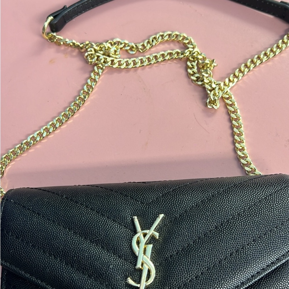 Saint Laurent Black Quilted Envelope Clutch with Gold YSL Hardware - Picture 2 of 2